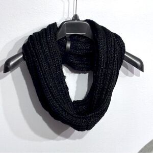 Women's Winter Cowl Neck Head Infinity Knit Black Metallic Silver Acrylic Scarf